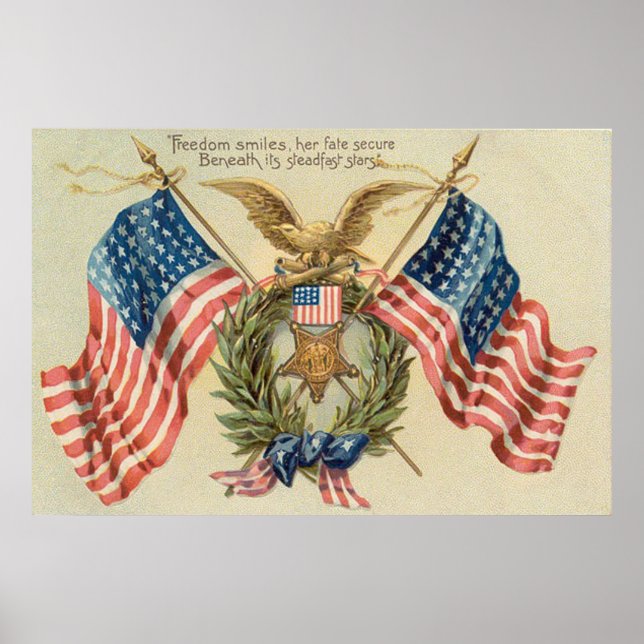 Poster Médaille de la couronne du drapeau américain Aigle (Devant)
