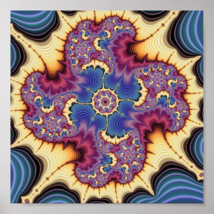 Poster Médaillon géométrique fractal de Mandelbrot psyché
