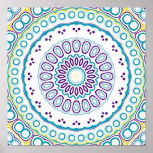 Poster Médaillon kaléidoscopique en violet et bleu sur fo
