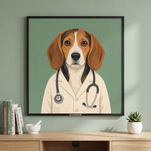 Poster Médecin Beagle portant une blouse médicale et un s