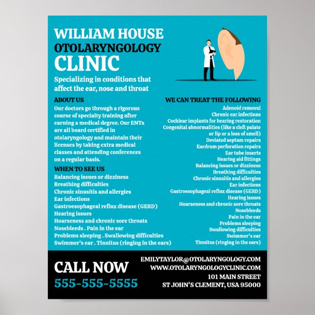 Poster Médecin de l'oreille, Otolaryngologiste Clinique d (Devant)