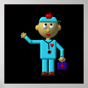 Poster Médecin idiot avec pomme sur la tête et sac Médica
