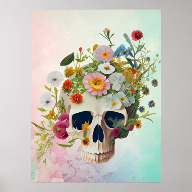 Poster médecin vintage anatomie crâne fleuriste (Devant)