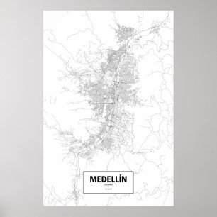 Poster Medellín, Colombie (noir sur blanc)