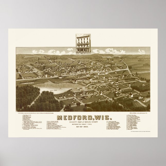 Poster Medford, WI Carte panoramique - 1885 (Devant)