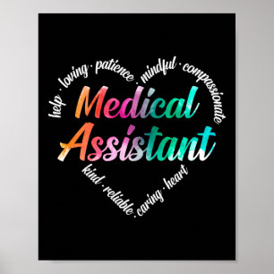 Poster Médicale Assistant Coeur Mot Cloud Aquarelle