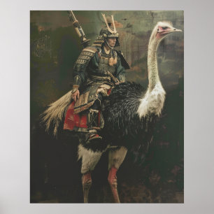 Poster médiéval Samurai Riding Ostrich