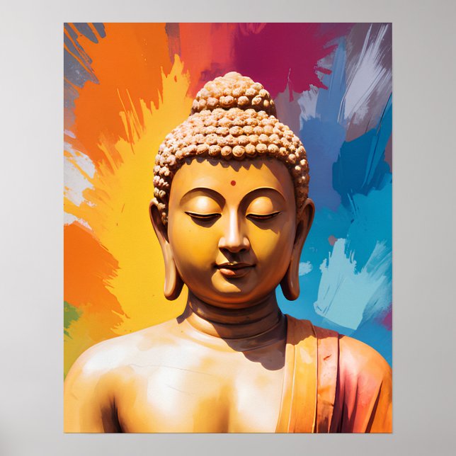 Poster Méditation Bouddha d'oeuvres colorées (Devant)