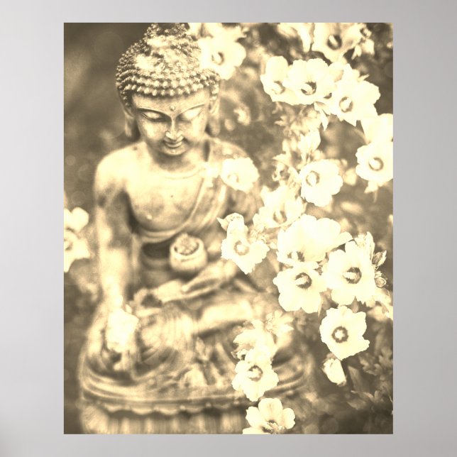 Poster *~* Méditation Bouddha Zen Méditer Fleurs Or (Devant)