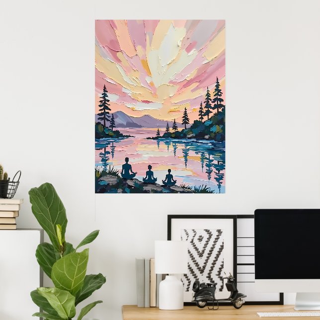 Poster Méditation du coucher de soleil de Lakeside (Bureau à domicile)