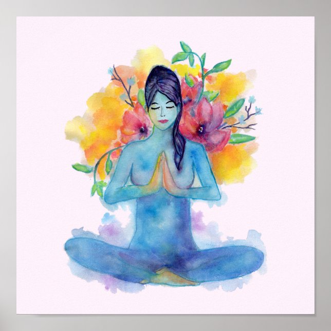 Poster Méditation en aquarelle Namaste (Devant)