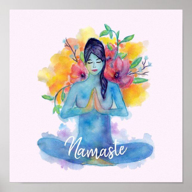 Poster Méditation en aquarelle Namaste avec texte (Devant)