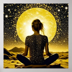 Poster Méditation féminine sous la lune céleste