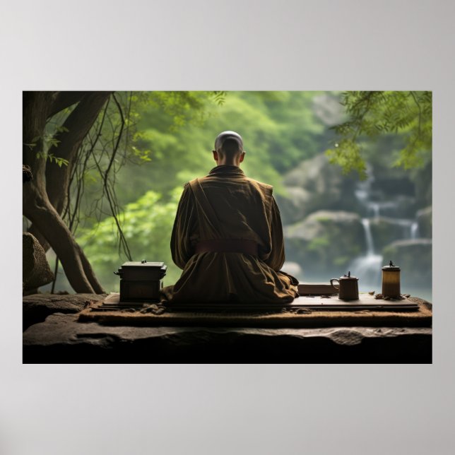 Poster Méditation Moine nature paisible (Devant)