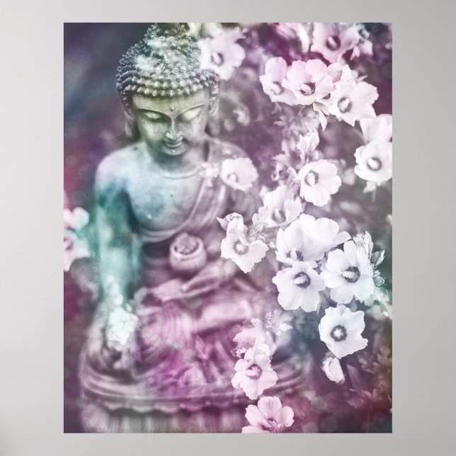 Poster *~* Méditation Pastel Zen Bouddha Méditer Fleurs (Devant)