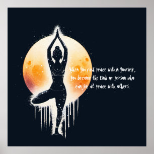 Poster Méditation Yoga Instructeur Arbre Pose Pleine lune