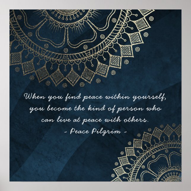 Poster Méditation Yoga Instructeur Blue Gold Mandala Cita (Devant)