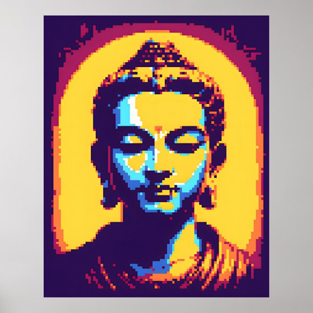 Poster Méditer Bouddha Colorful Pixel Art (Devant)