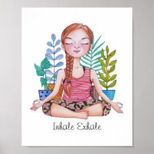 Poster Méditer la fille avec les Plantes