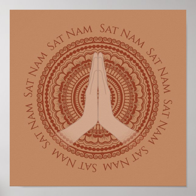 Poster Méditer les mains Sat Nam Mandala Rose Beige Impri (Devant)