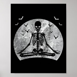 Poster Méditer Skeleton Yoga Lover Halloween Coût Lune