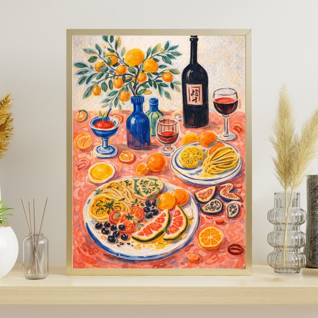 Poster Mediterranean Table Still Life – Wine, Citrus (Créateur téléchargé)