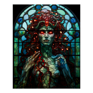 Poster Medusa - Fenêtre en verre tendu Style Tiffany