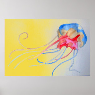 Poster Méduse sur le sable illustration d'art original