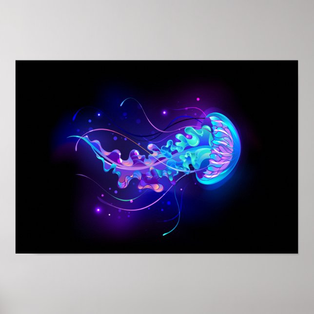 Poster Méduse vibrante aux couleurs lumineuses (Devant)