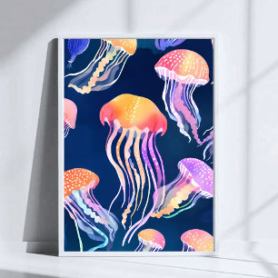Poster Méduses Colorées   Océan Animal Art Aquarelle