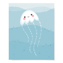 Méduses kawaii mignonnes nageant dans des vagues b