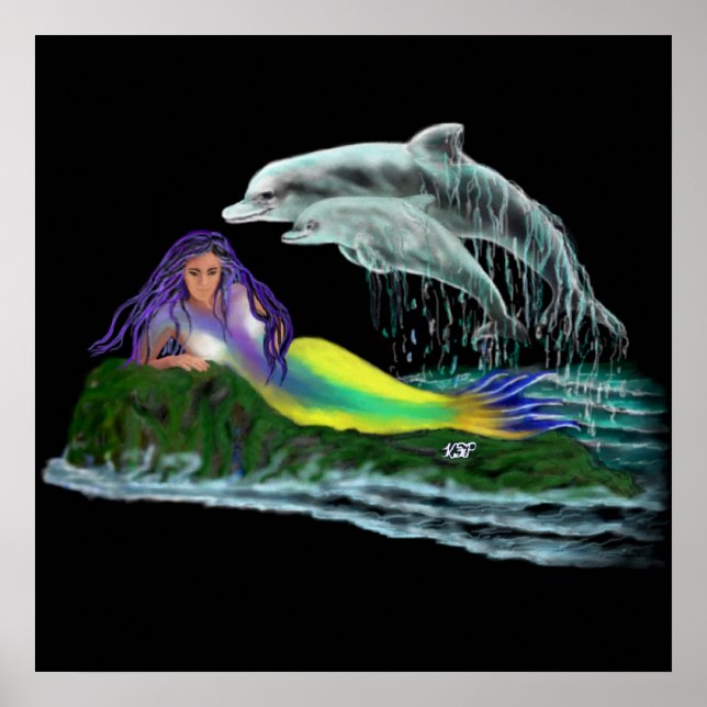 Poster Meerjungfrau mit Delfinen (Devant)
