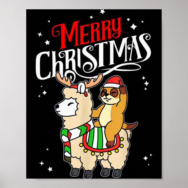 Poster Meerkat Merry Christmas Reindeer Llama Riding Meer (Devant)
