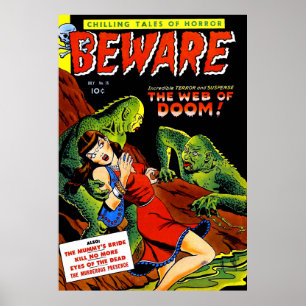 Poster Méfiez-vous Vintage Horreur Comics Green Swamp Cré