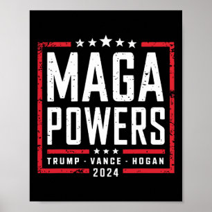 Poster Mega Powers Trump Vance Hogan 2024 Patriotique Drô
