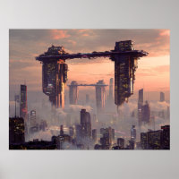 Mégastructures flottantes futuristes au-dessus de