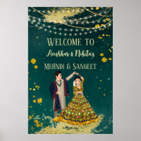 Mehndi sangeet green avec couple dansant bienvenue