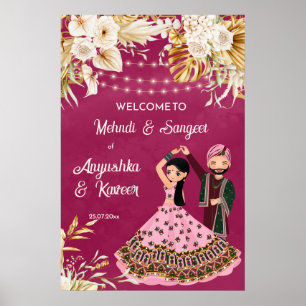 Poster Mehndi sangeet or rose mariage indien bienvenue