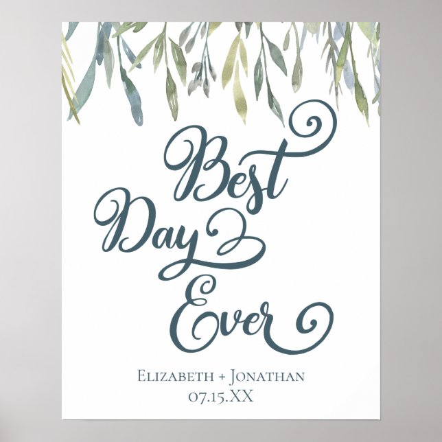 Poster Meilleur Jour Ever Elegant Aquarelle Mariage (Devant)