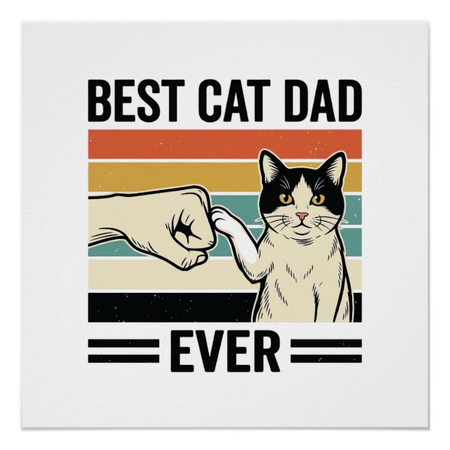 Poster Meilleur Papa Chat Rétro Chemise Fist Bump Chat_1 (Devant)