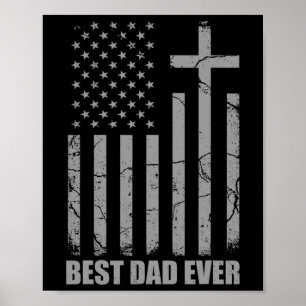 Poster Meilleur Papa Chretien Patriotique Drapeau USA Gra