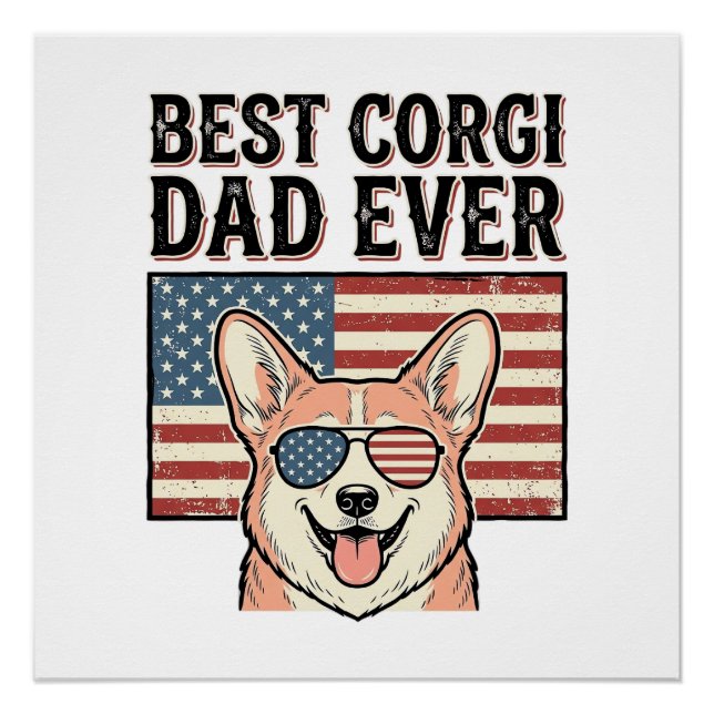 Poster Meilleur Papa Corgi Patriote Vintage T-shirt Chien (Devant)