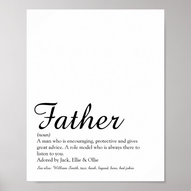 Poster Meilleur Père, Papa, Papa, Père Définition Script (Devant)