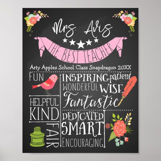 Poster Meilleure appréciation du professeur floral oiseau (Devant)