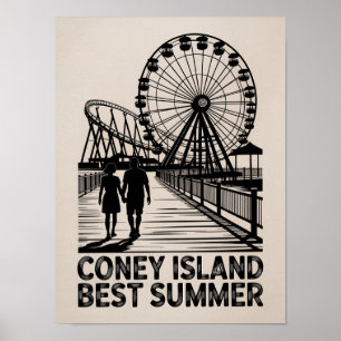 Poster Meilleure art de silhouette d'été de Coney Island