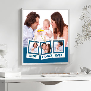 Poster Meilleure Famille Jamais Collage Personnalisé Bleu