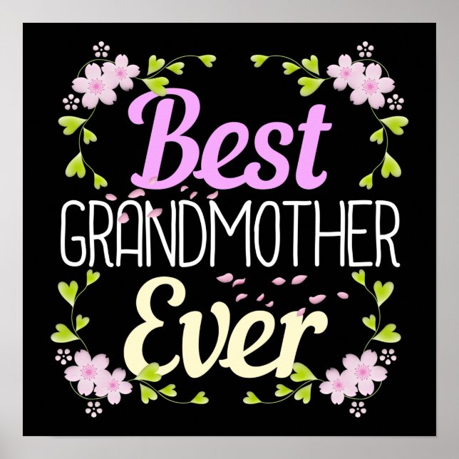 Poster Meilleure grand-mère jamais - Rose Floral (Devant)