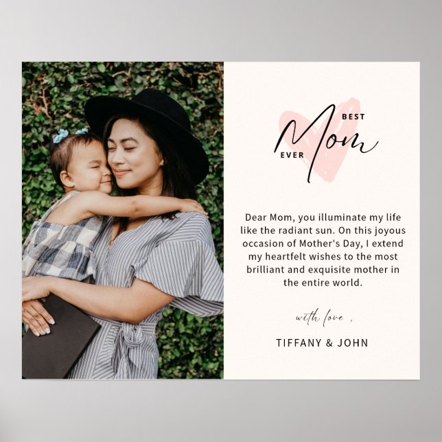 Poster Meilleure Maman Jamais Rose Coeur Script mignon Me (Devant)