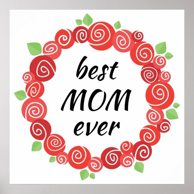 Poster Meilleure maman jamais roses rouges portant la mèr (Devant)