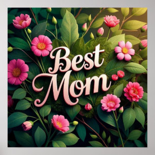 Poster Meilleures fleurs florales de maman pour la fête d